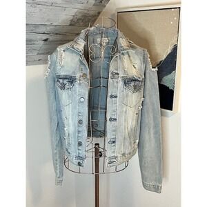 NWT Francesca's Women's Distressed Denim Jacket Size Small